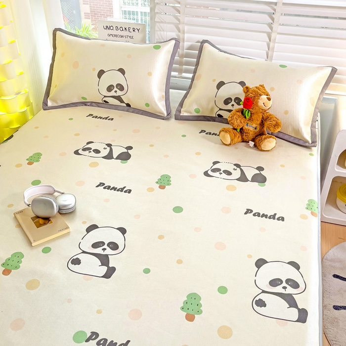 91家纺网 家纺一手货源 找家纺 金盛纺 2025新款A类数码印花冰丝席-床笠款趴趴熊