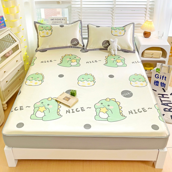 金盛纺 2025新款A类数码印花冰丝席-床笠款萌恐龙