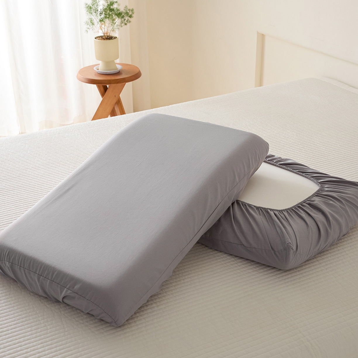 梵克保罗 2026新款13372 全棉纯棉橡皮筋魔术万能单层枕套  适用多种枕头 XP-浅灰