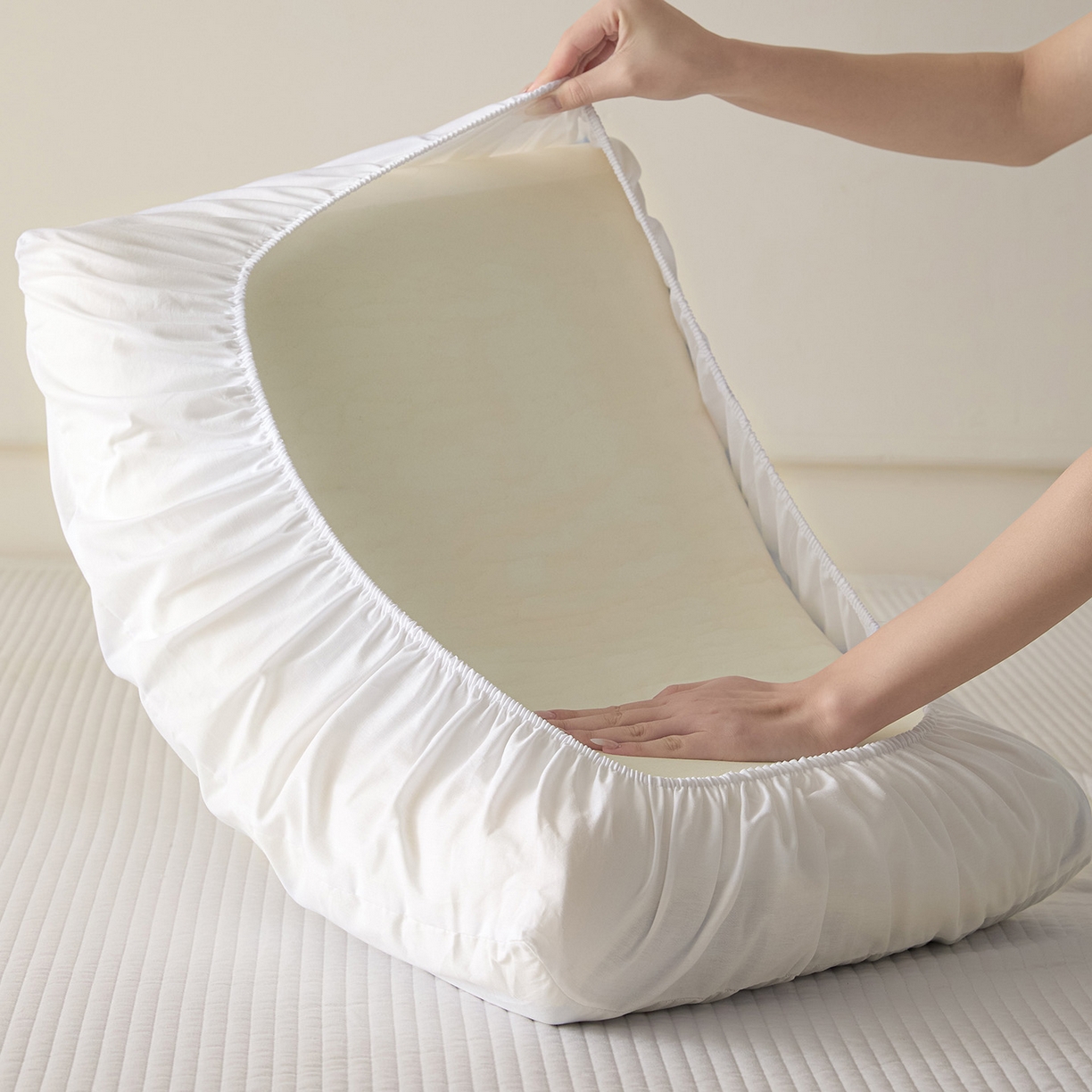 91家纺网 家纺一手货源 找家纺 梵克保罗 2026新款13372 全棉纯棉橡皮筋魔术万能单层枕套  适用多种枕头 XP-白色