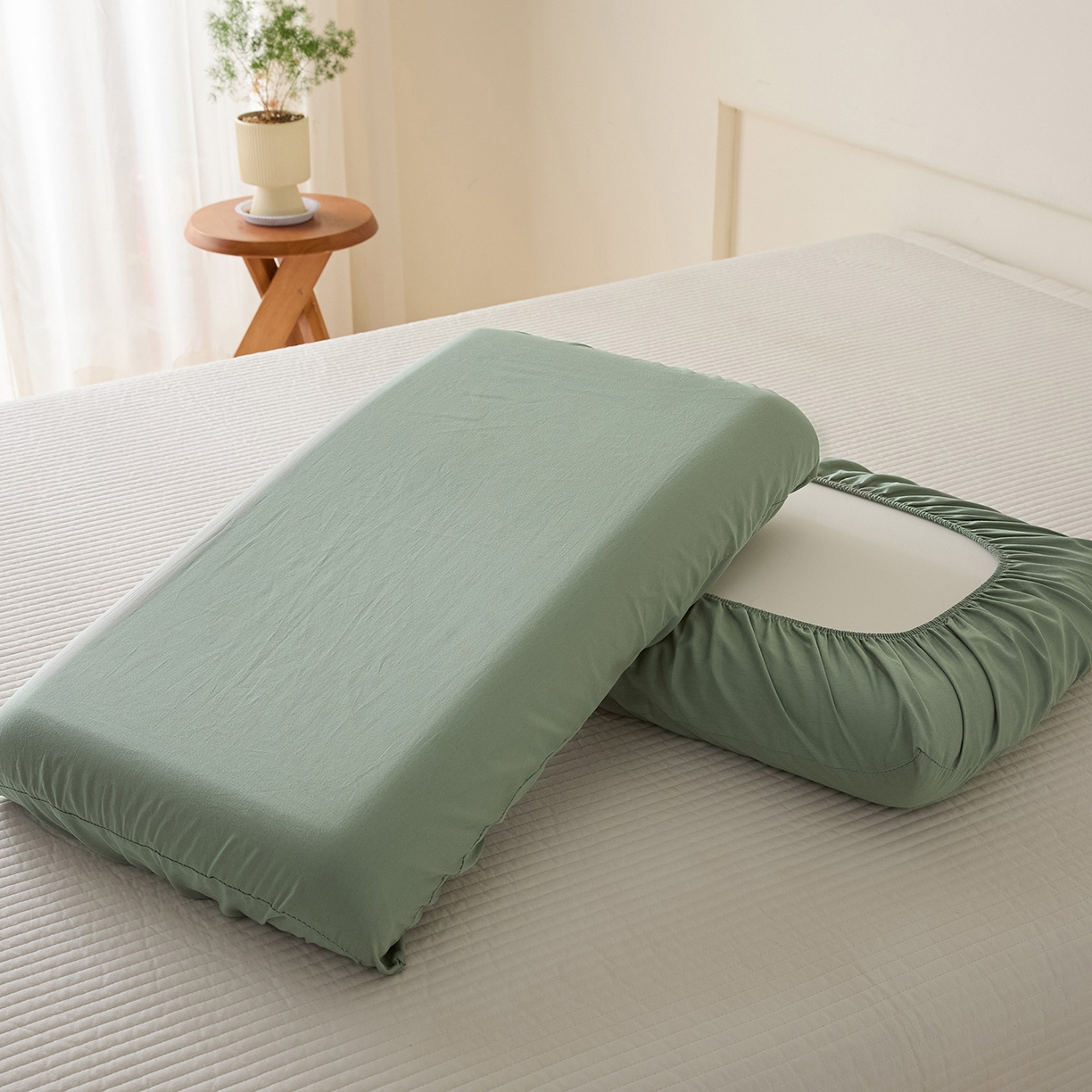 梵克保罗 2026新款13372 全棉纯棉橡皮筋魔术万能单层枕套  适用多种枕头 XP-绿色