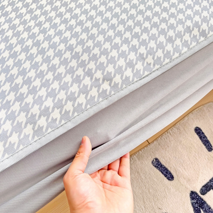 91家纺网 家纺一手货源 找家纺 金盛纺 2025新款A类数码印花冰丝席-床笠款千鸟格-灰