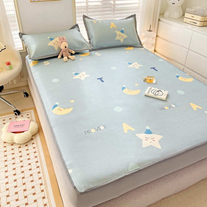 91家纺网 家纺一手货源 找家纺 金盛纺 2025新款A类数码印花冰丝席-床笠款星辰-兰