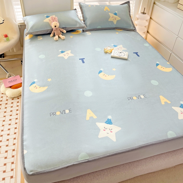 91家纺网 家纺一手货源 找家纺 金盛纺 2025新款A类数码印花冰丝席-床笠款星辰-兰