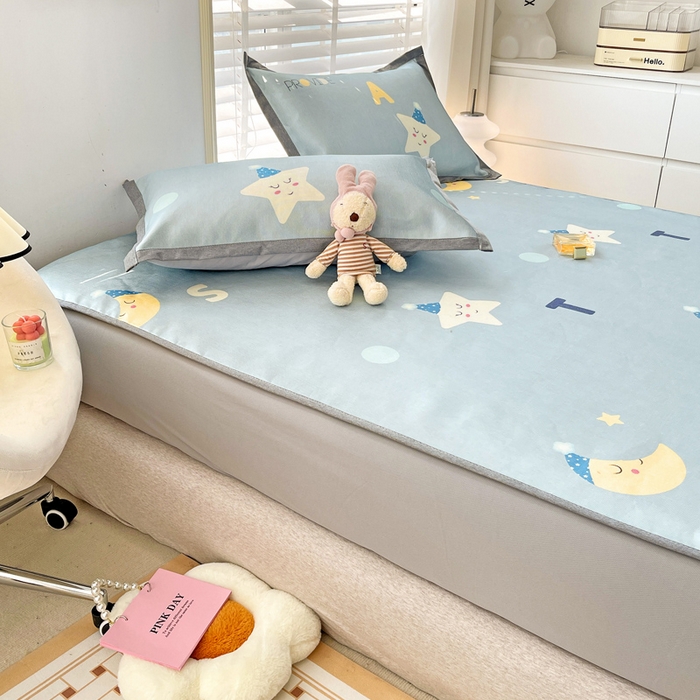 91家纺网 家纺一手货源 找家纺 金盛纺 2025新款A类数码印花冰丝席-床笠款星辰-兰