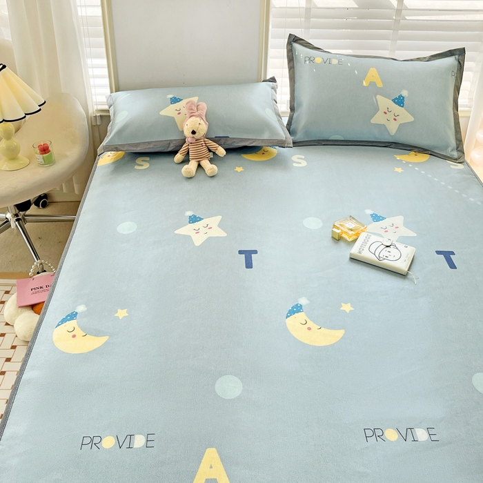 91家纺网 家纺一手货源 找家纺 金盛纺 2025新款A类数码印花冰丝席-床笠款星辰-兰