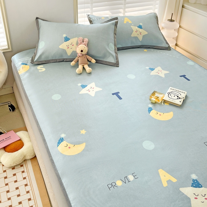 91家纺网 家纺一手货源 找家纺 金盛纺 2025新款A类数码印花冰丝席-床笠款星辰-兰