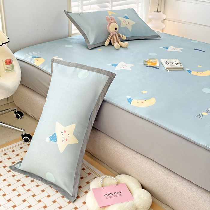 91家纺网 家纺一手货源 找家纺 金盛纺 2025新款A类数码印花冰丝席-床笠款星辰-兰