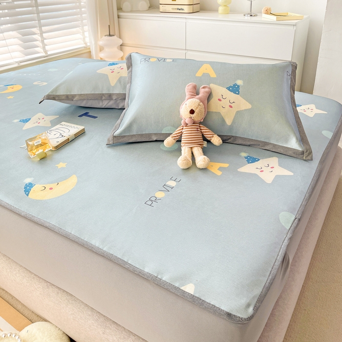 91家纺网 家纺一手货源 找家纺 金盛纺 2025新款A类数码印花冰丝席-床笠款星辰-兰