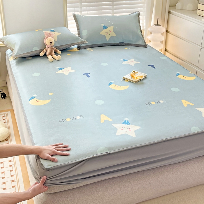 91家纺网 家纺一手货源 找家纺 金盛纺 2025新款A类数码印花冰丝席-床笠款星辰-兰