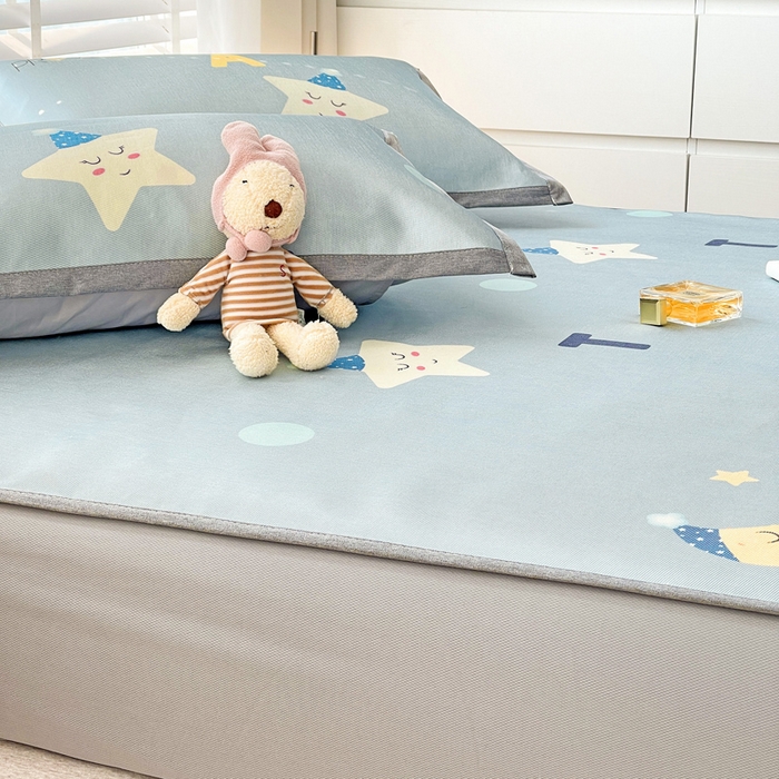 91家纺网 家纺一手货源 找家纺 金盛纺 2025新款A类数码印花冰丝席-床笠款星辰-兰