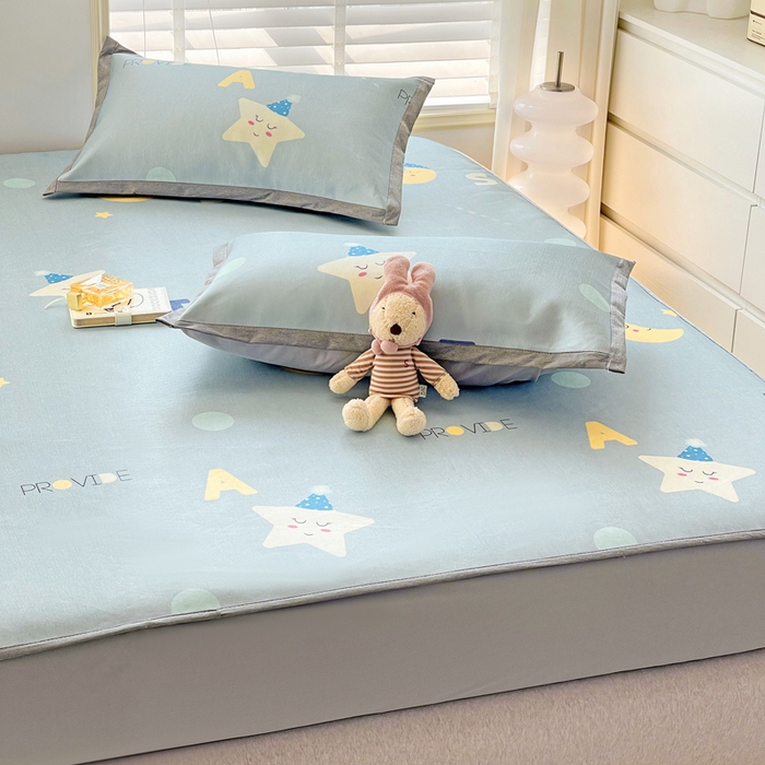 91家纺网 家纺一手货源 找家纺 金盛纺 2025新款A类数码印花冰丝席-床笠款星辰-兰