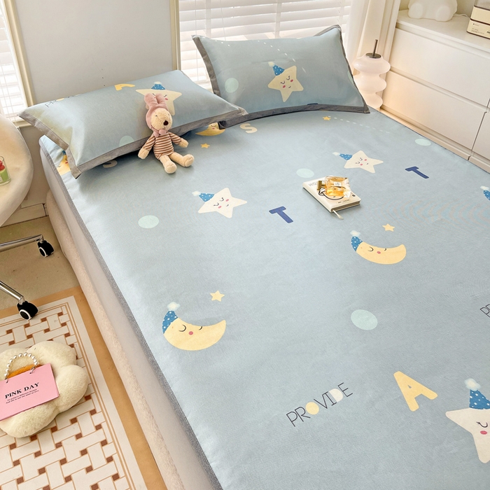 91家纺网 家纺一手货源 找家纺 金盛纺 2025新款A类数码印花冰丝席-床笠款星辰-兰