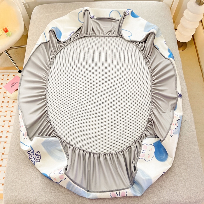 91家纺网 家纺一手货源 找家纺 金盛纺 2025新款A类数码印花冰丝席-床笠款幸运兔