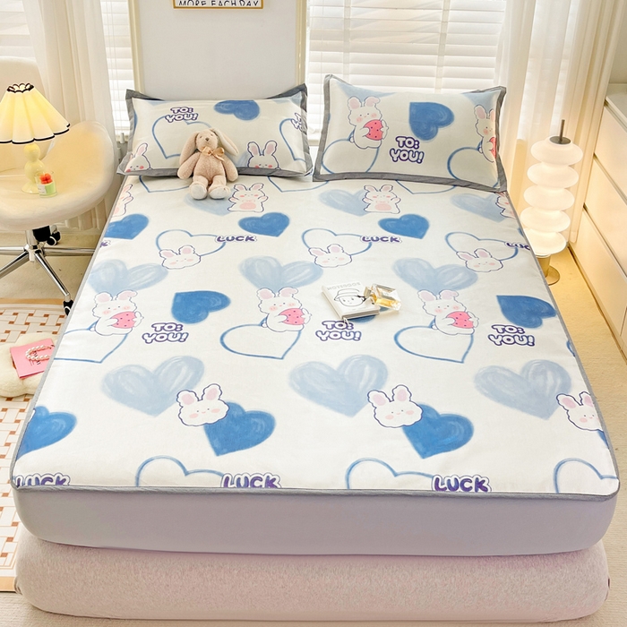 金盛纺 2025新款A类数码印花冰丝席-床笠款幸运兔