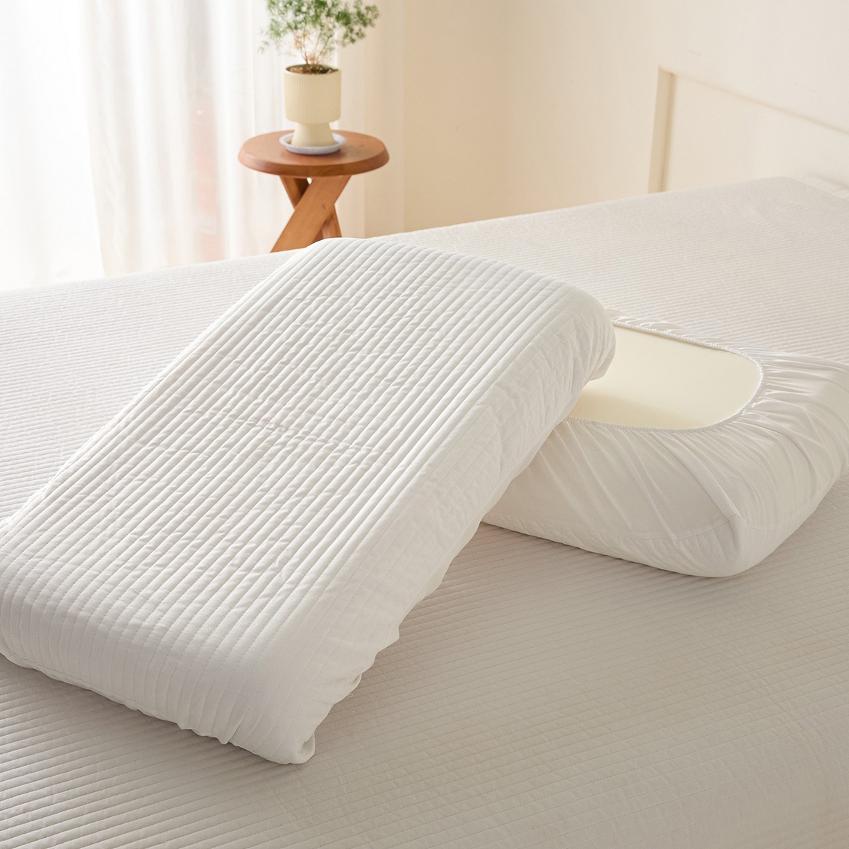 梵克保罗 2026新款13372 全棉橡皮筋魔术万能夹棉枕套  适用多种枕头 HF-白色