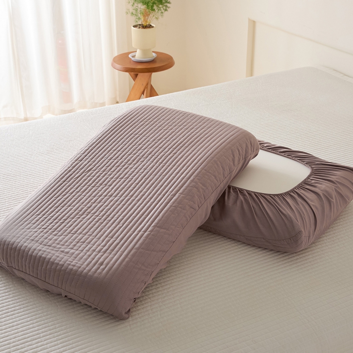 梵克保罗 2026新款13372 全棉橡皮筋魔术万能夹棉枕套  适用多种枕头 HF-棕色