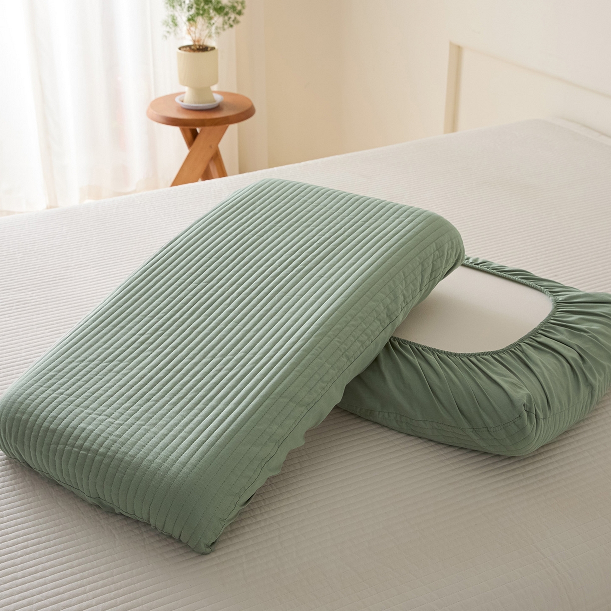 梵克保罗 2026新款13372 全棉橡皮筋魔术万能夹棉枕套  适用多种枕头 HF-绿色