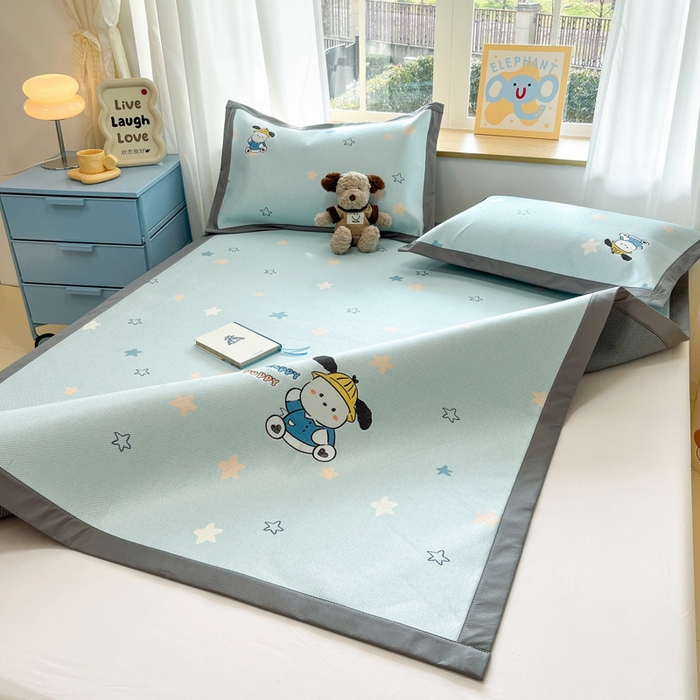 91家纺网 家纺一手货源 找家纺 雅居纺家纺 2026新款A类加厚三明治底绣花冰藤席床单款凉席席子 动感小狗