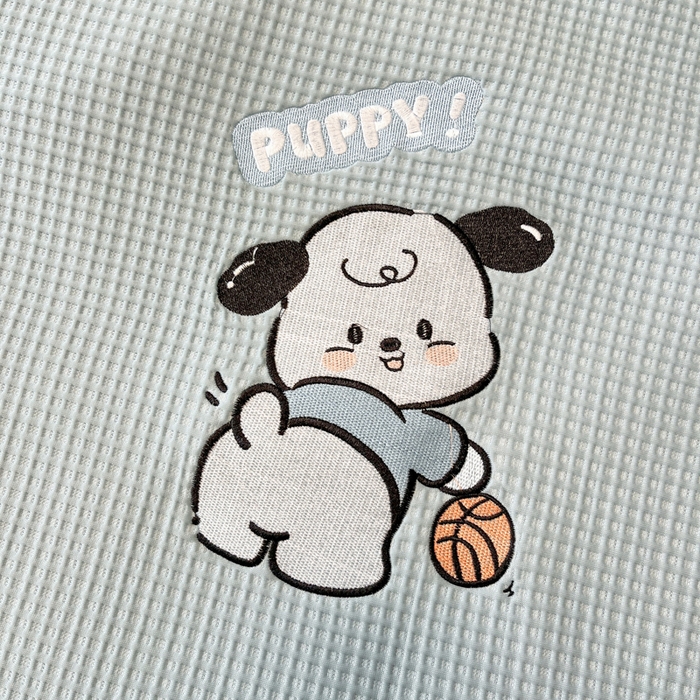 91家纺网 家纺一手货源 找家纺 雅居纺家纺 2026新款A类加厚三明治底华夫格绣花凉感席床单款凉席席子 床席款-乐趣小狗