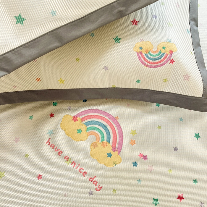 91家纺网 家纺一手货源 找家纺 雅居纺家纺 2026新款A类加厚三明治底绣花冰藤席床单款凉席席子 七彩虹