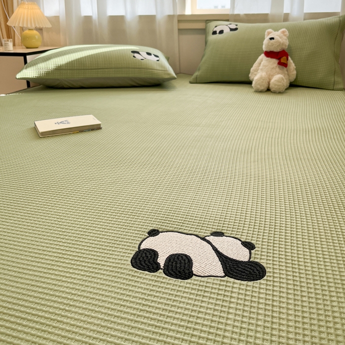 91家纺网 家纺一手货源 找家纺 （总）雅居纺家纺 2026新款A类加厚三明治底华夫格绣花凉感席床笠款凉席席子