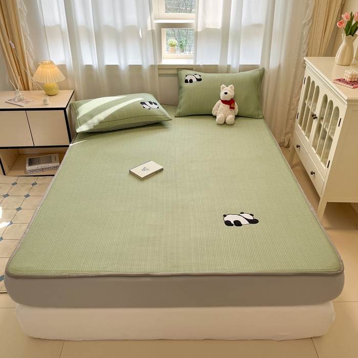 91家纺网 家纺一手货源 找家纺 （总）雅居纺家纺 2026新款A类加厚三明治底华夫格绣花凉感席床笠款凉席席子