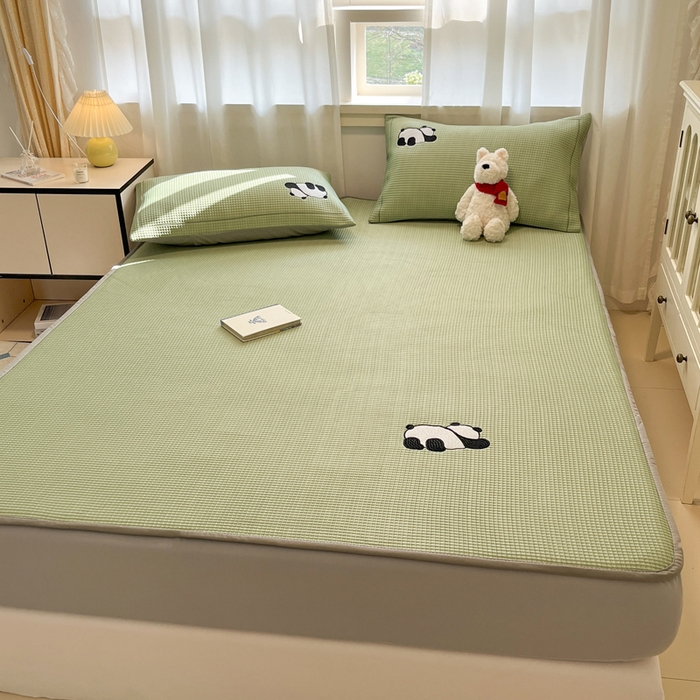 91家纺网 家纺一手货源 找家纺 （总）雅居纺家纺 2026新款A类加厚三明治底华夫格绣花凉感席床笠款凉席席子