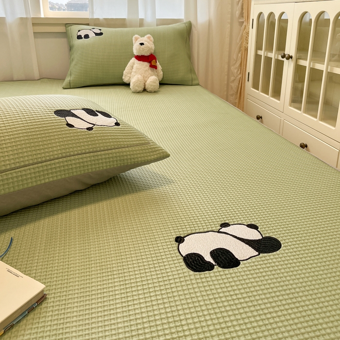 91家纺网 家纺一手货源 找家纺 （总）雅居纺家纺 2026新款A类加厚三明治底华夫格绣花凉感席床笠款凉席席子