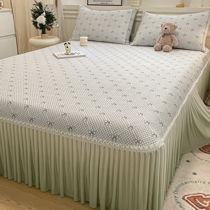 雅居纺家纺 2026新款加厚三明治底床裙款凉感席凉席席子 蝴蝶结爱恋-绿