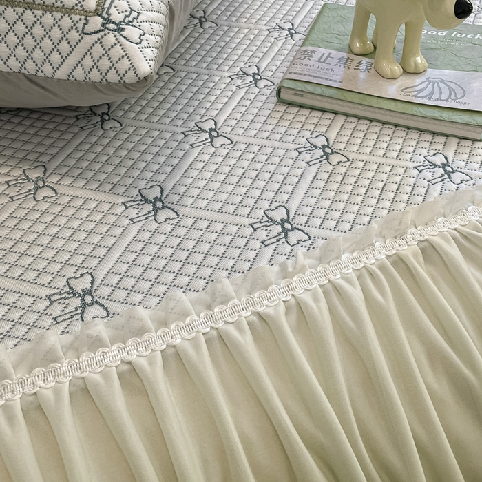 91家纺网 家纺一手货源 找家纺 雅居纺家纺 2026新款加厚三明治底床裙款凉感席凉席席子 蝴蝶结爱恋-绿