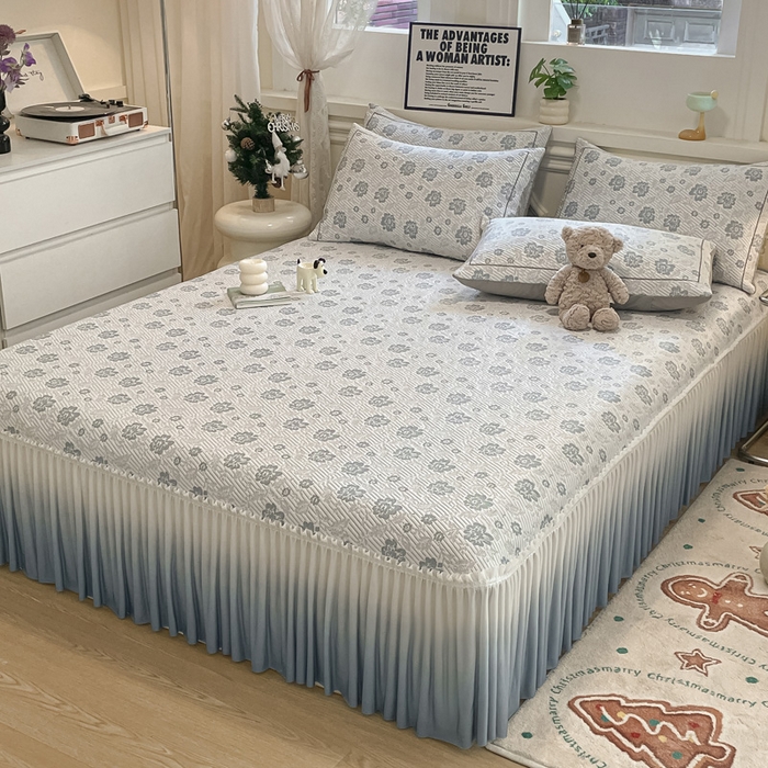 91家纺网 家纺一手货源 找家纺 雅居纺家纺 2026新款加厚三明治底床裙款凉感席凉席席子 梦幻-蓝