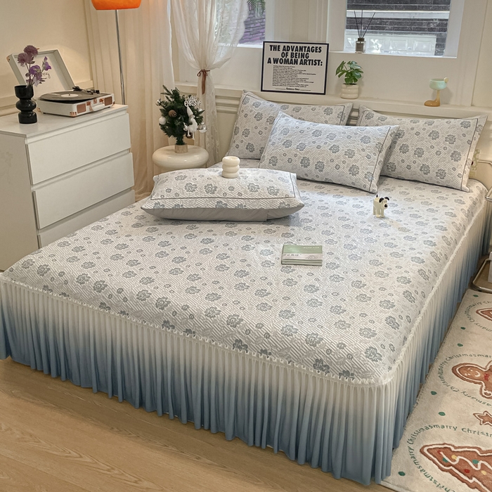 91家纺网 家纺一手货源 找家纺 雅居纺家纺 2026新款加厚三明治底床裙款凉感席凉席席子 梦幻-蓝