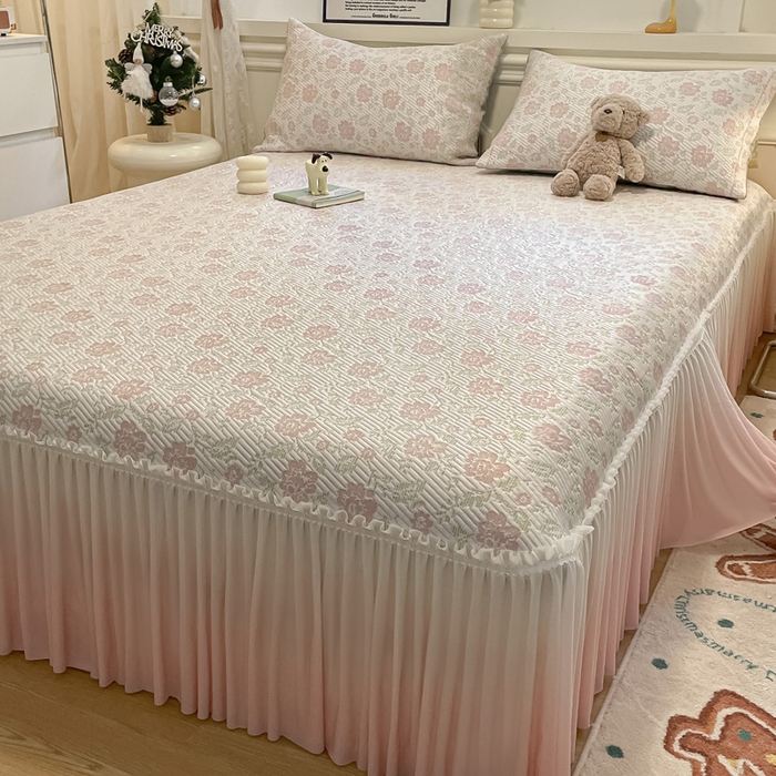 雅居纺家纺 2026新款加厚三明治底床裙款凉感席凉席席子 梦幻-粉