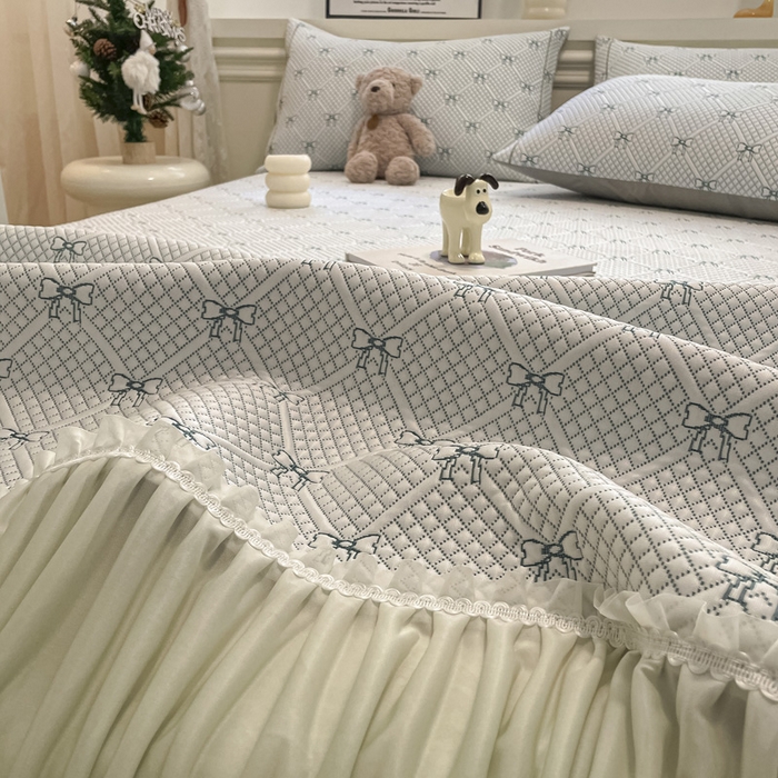 91家纺网 家纺一手货源 找家纺 雅居纺家纺 2026新款加厚三明治底床裙款凉感席凉席席子 蝴蝶结爱恋-绿