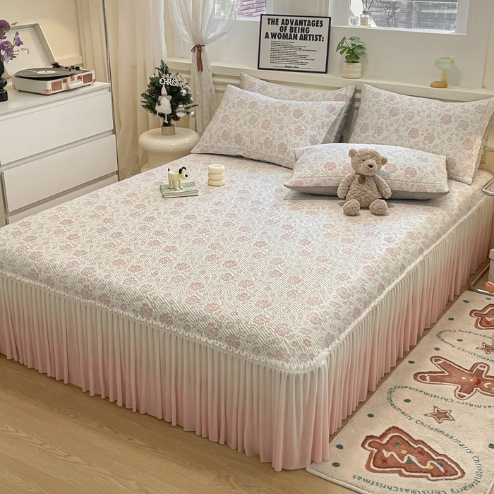 91家纺网 家纺一手货源 找家纺 雅居纺家纺 2026新款加厚三明治底床裙款凉感席凉席席子 梦幻-粉