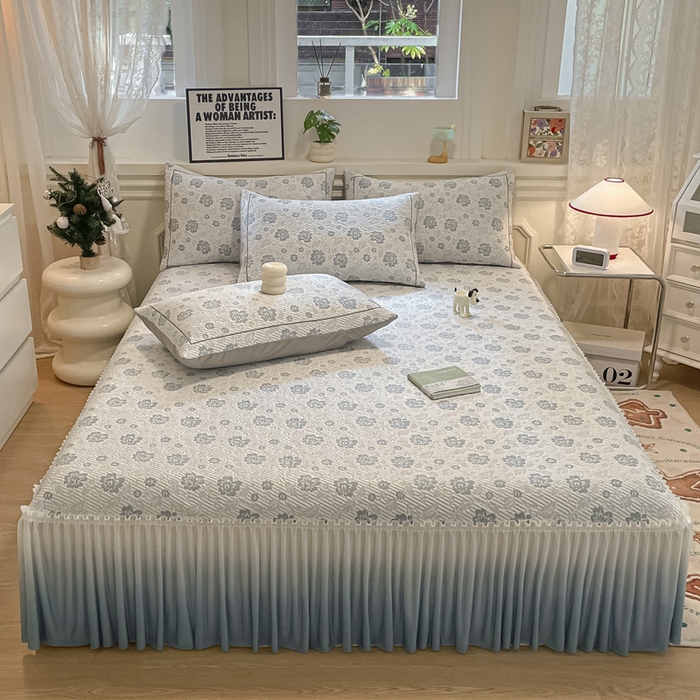 91家纺网 家纺一手货源 找家纺 雅居纺家纺 2026新款加厚三明治底床裙款凉感席凉席席子 梦幻-蓝