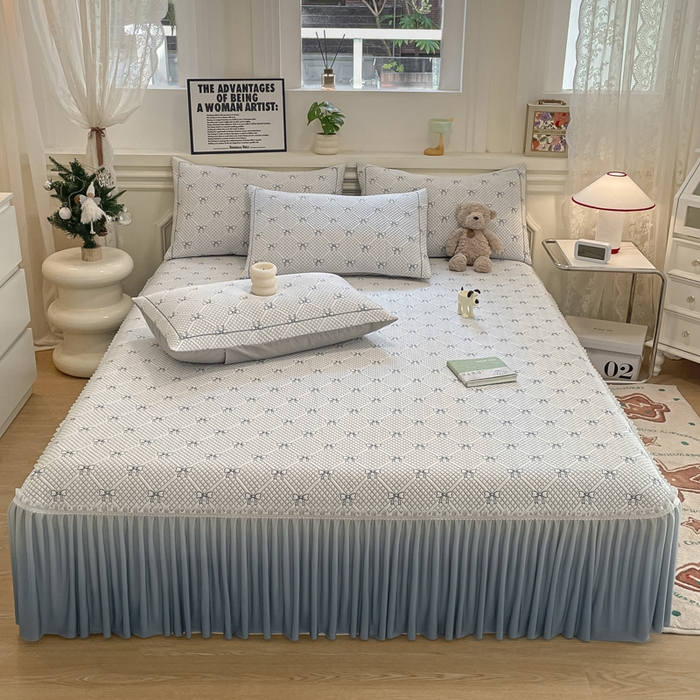 91家纺网 家纺一手货源 找家纺 雅居纺家纺 2026新款加厚三明治底床裙款凉感席凉席席子 蝴蝶结爱恋-蓝