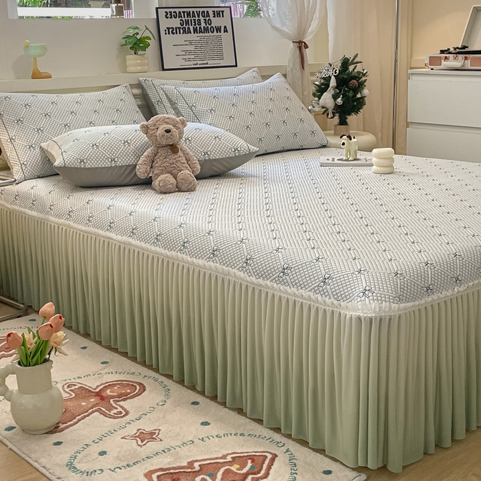 91家纺网 家纺一手货源 找家纺 雅居纺家纺 2026新款加厚三明治底床裙款凉感席凉席席子 蝴蝶结爱恋-绿