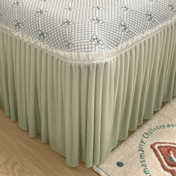 91家纺网 家纺一手货源 找家纺 雅居纺家纺 2026新款加厚三明治底床裙款凉感席凉席席子 蝴蝶结爱恋-绿