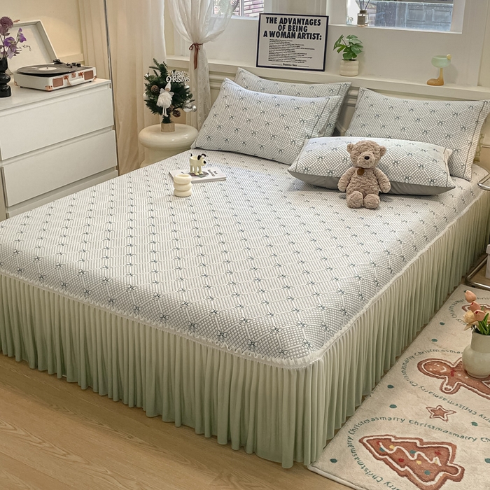 91家纺网 家纺一手货源 找家纺 雅居纺家纺 2026新款加厚三明治底床裙款凉感席凉席席子 蝴蝶结爱恋-绿