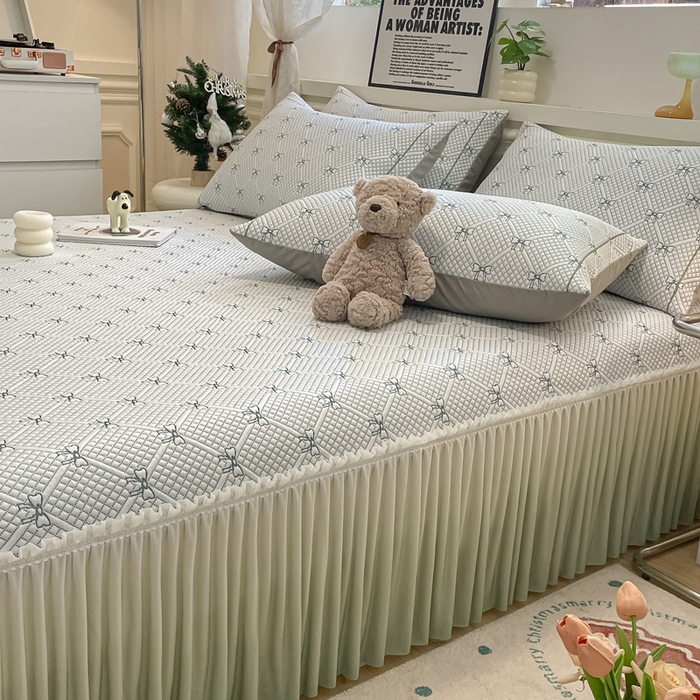 91家纺网 家纺一手货源 找家纺 雅居纺家纺 2026新款加厚三明治底床裙款凉感席凉席席子 蝴蝶结爱恋-绿