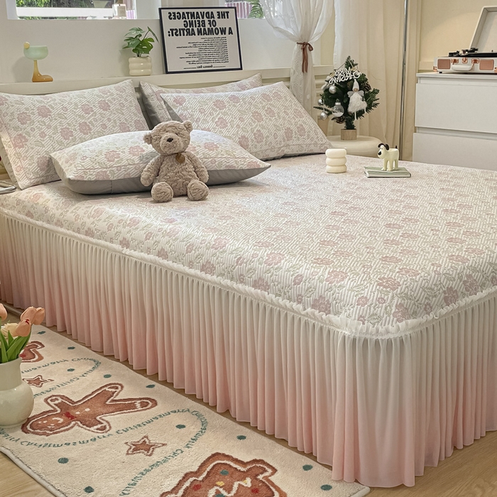 91家纺网 家纺一手货源 找家纺 雅居纺家纺 2026新款加厚三明治底床裙款凉感席凉席席子 梦幻-粉