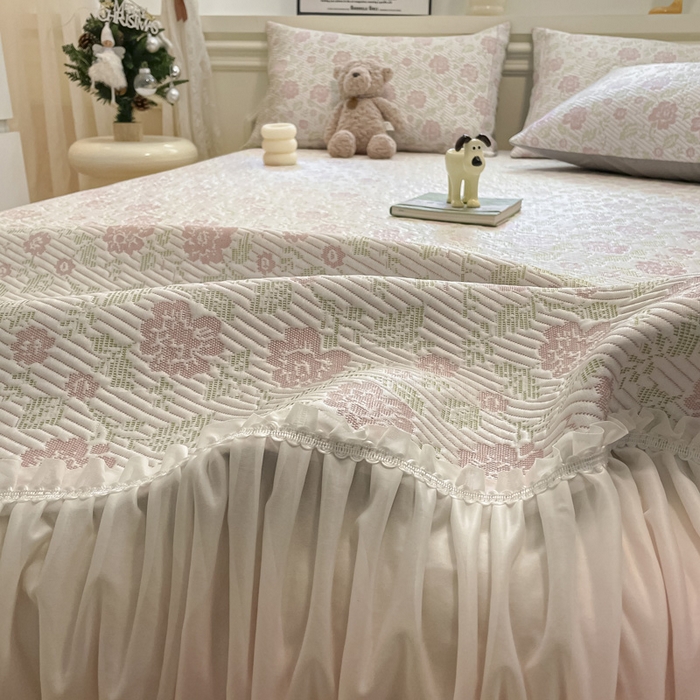 91家纺网 家纺一手货源 找家纺 雅居纺家纺 2026新款加厚三明治底床裙款凉感席凉席席子 梦幻-粉