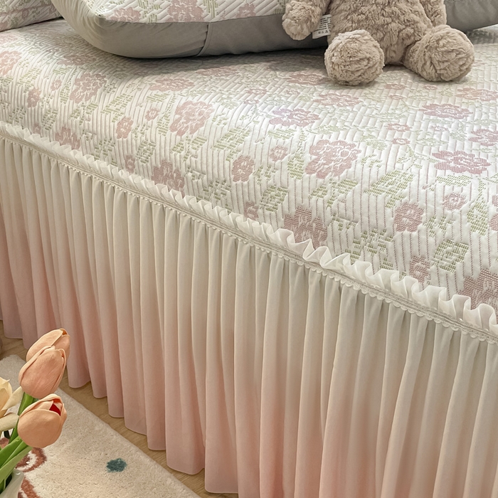 91家纺网 家纺一手货源 找家纺 雅居纺家纺 2026新款加厚三明治底床裙款凉感席凉席席子 梦幻-粉