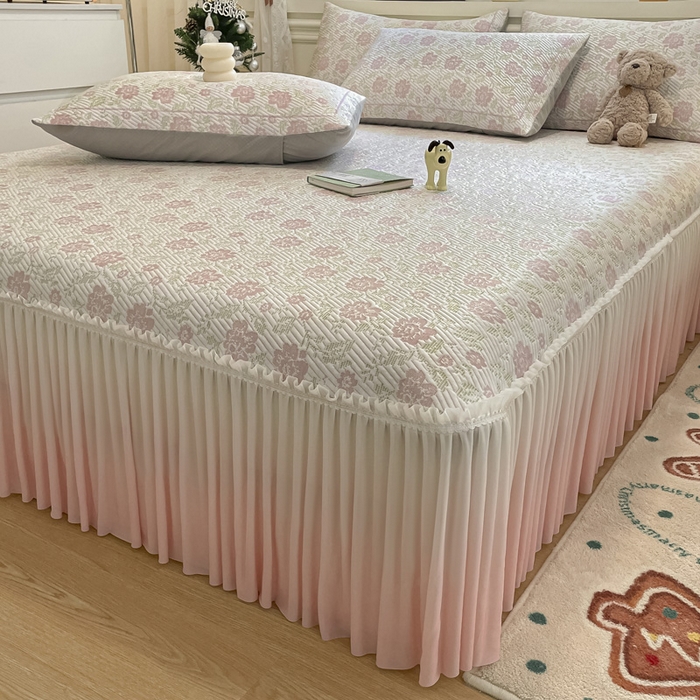 91家纺网 家纺一手货源 找家纺 雅居纺家纺 2026新款加厚三明治底床裙款凉感席凉席席子 梦幻-粉