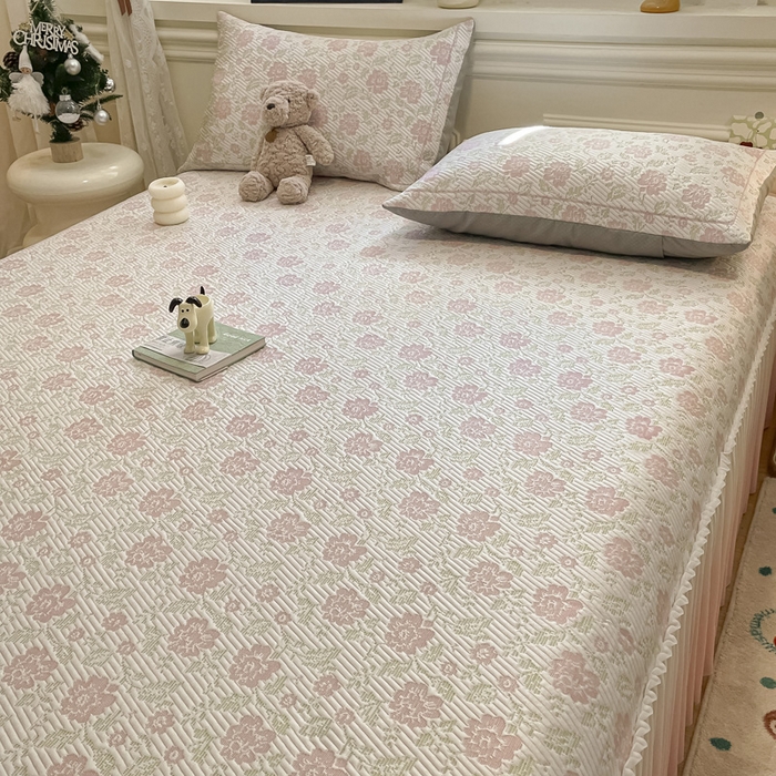 91家纺网 家纺一手货源 找家纺 雅居纺家纺 2026新款加厚三明治底床裙款凉感席凉席席子 梦幻-粉