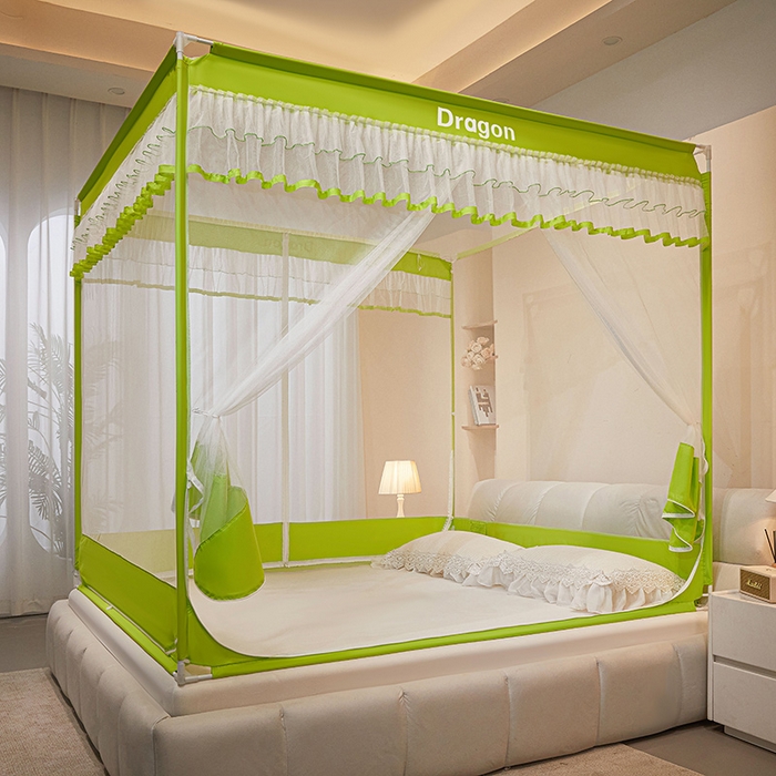 91家纺网 家纺一手货源 找家纺 梵希良品家纺 2026新款全底家用卧室坐床加密加厚支架全包围加粗大空间T+U防摔坐床蚊帐-漫语 漫语 果绿