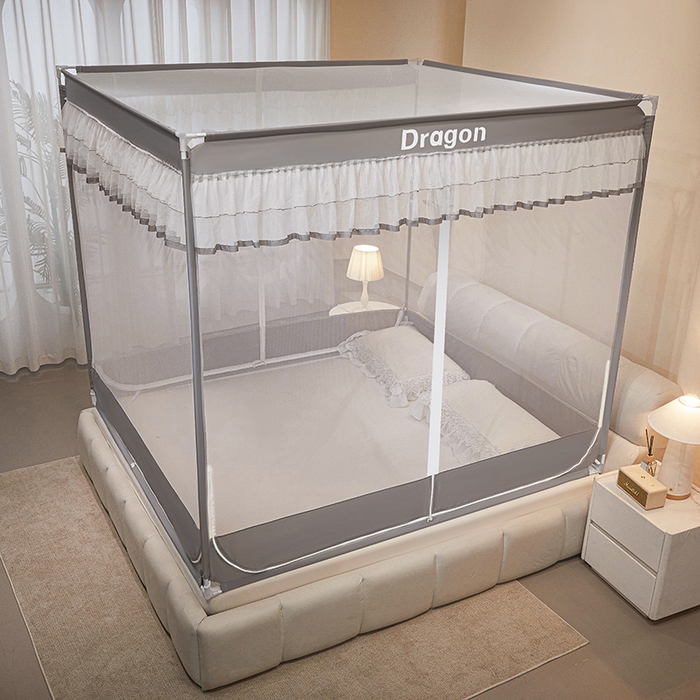 梵希良品家纺 2026新款全底家用卧室坐床加密加厚支架全包围加粗大空间T+U防摔坐床蚊帐-漫语 漫语 简灰