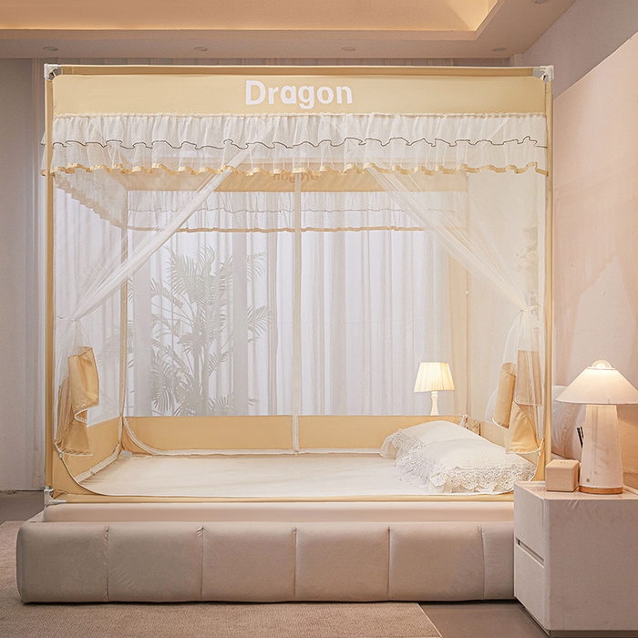 91家纺网 家纺一手货源 找家纺 梵希良品家纺 2026新款全底家用卧室坐床加密加厚支架全包围加粗大空间T+U防摔坐床蚊帐-漫语 漫语 卡其